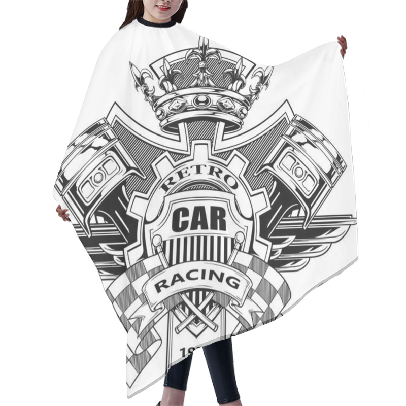 Personality  Graphic Coat Of Arms With Pistons And Racing Flags Hair Cutting Cape