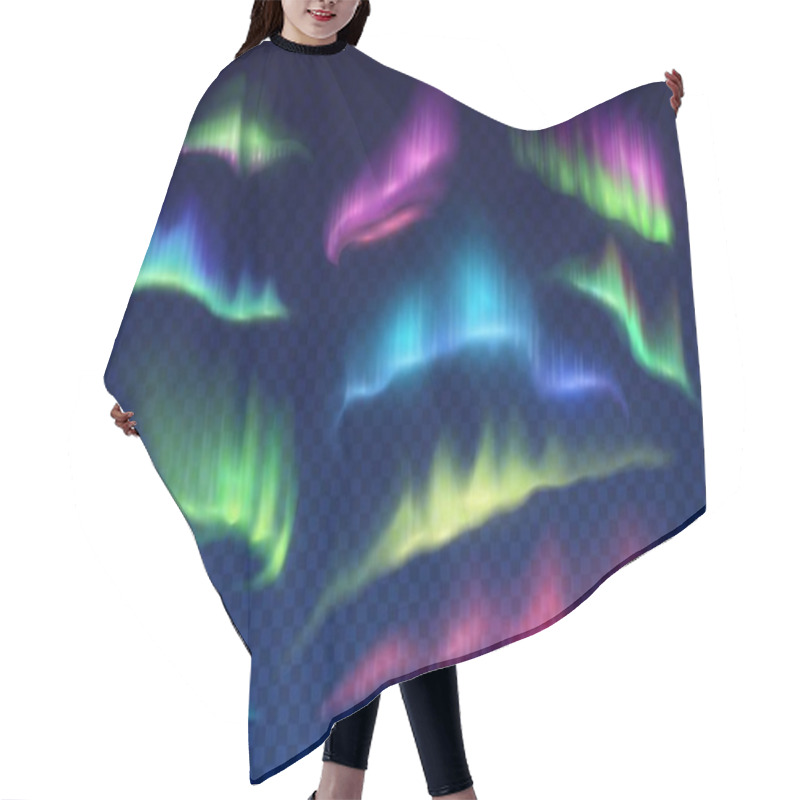 Personality  Arctic Aurora Borealis, Vector Polar Lights, Northern Natural Phenomena Isolated On Transparent Background. Amazing Iridescent Glowing Wavy Illumination On Night Sky. Realistic 3d Shining Aurora Set Hair Cutting Cape