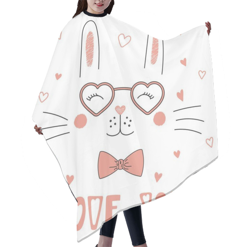 Personality  Cute Bunny In Heart Shaped Glasses Hair Cutting Cape