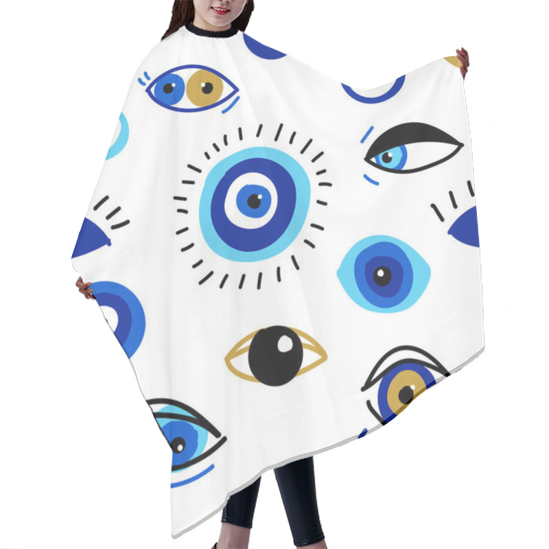 Personality  Seamless Pattern With Evil Eyes, Different Talismans In Hand Drawn Flat Design, Contemporary Modern Trendy Style Hair Cutting Cape