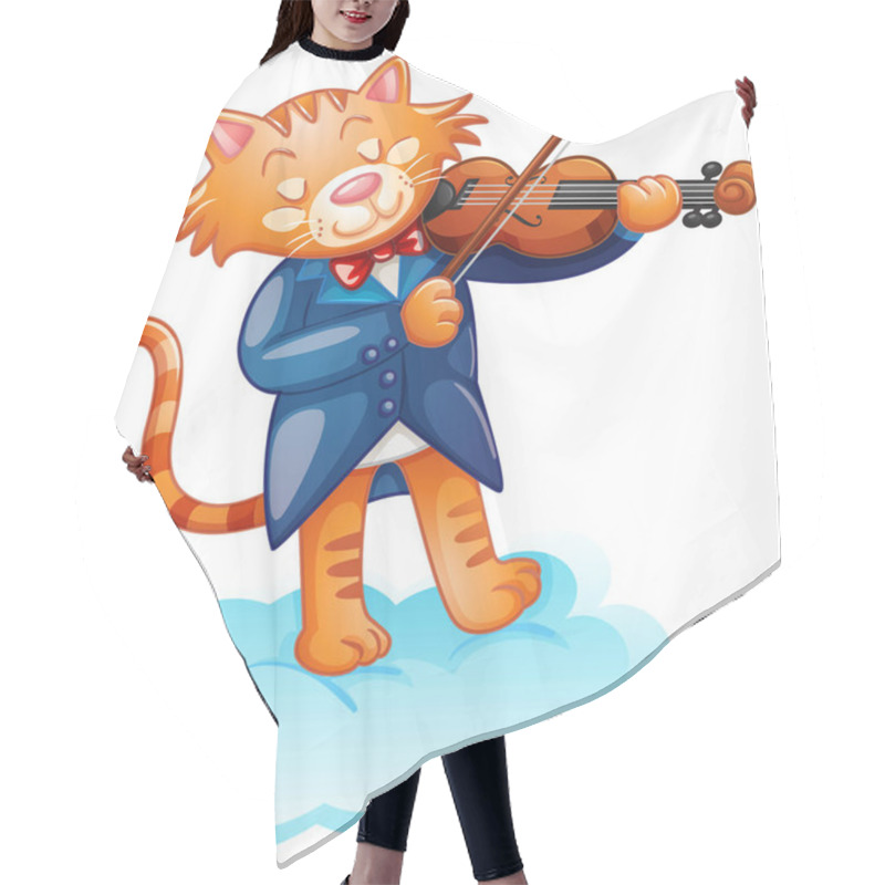 Personality  A Cute Cat Playing Violin On White Background Illustration Hair Cutting Cape