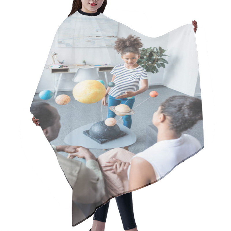 Personality  Girl Telling Parents About Solar System Hair Cutting Cape