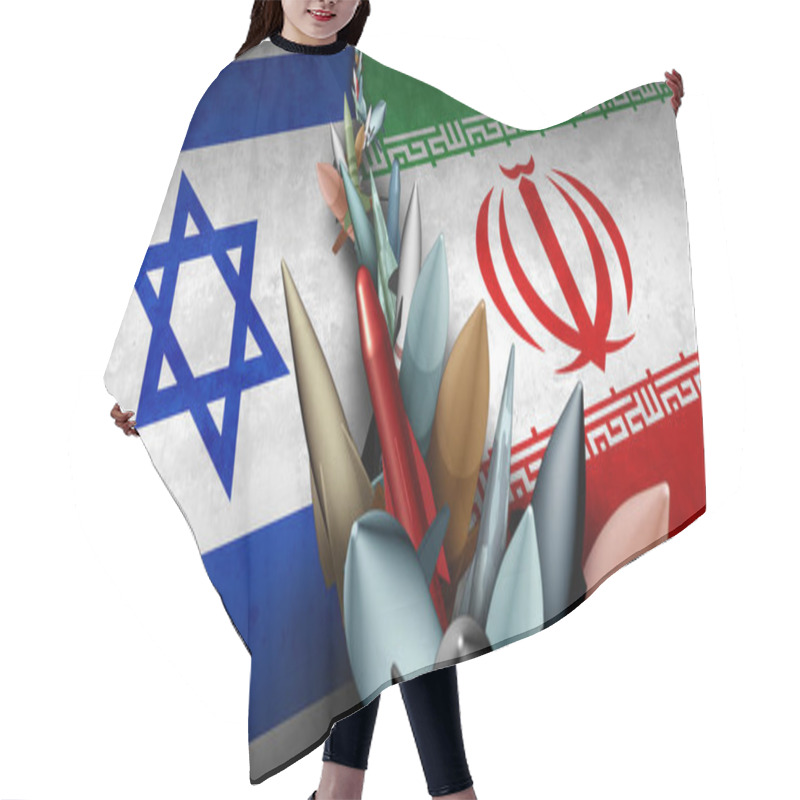 Personality  Iran Israel Military Crisis And Armed Confrontation Or Israeli Iranian Proxy War Conflict With Two Opposing Governments In A Dispute As A Persian Gulf And Armed Middle East. Hair Cutting Cape