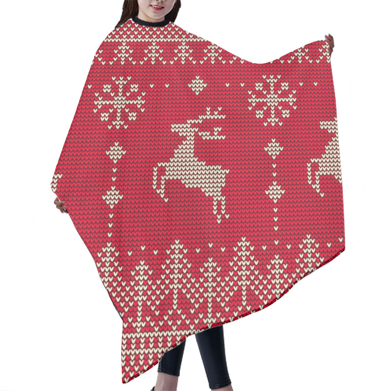 Personality  Seamless Pattern Of Knitted Fabric With Christmas Motifs. Hair Cutting Cape