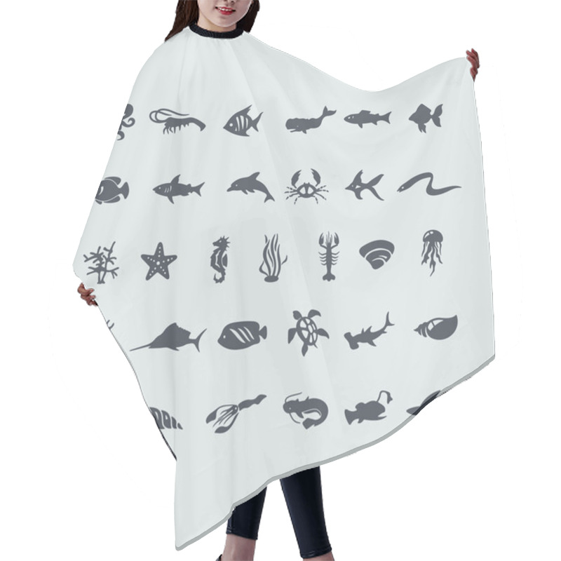 Personality  Set Of Sea Animals Icons Hair Cutting Cape