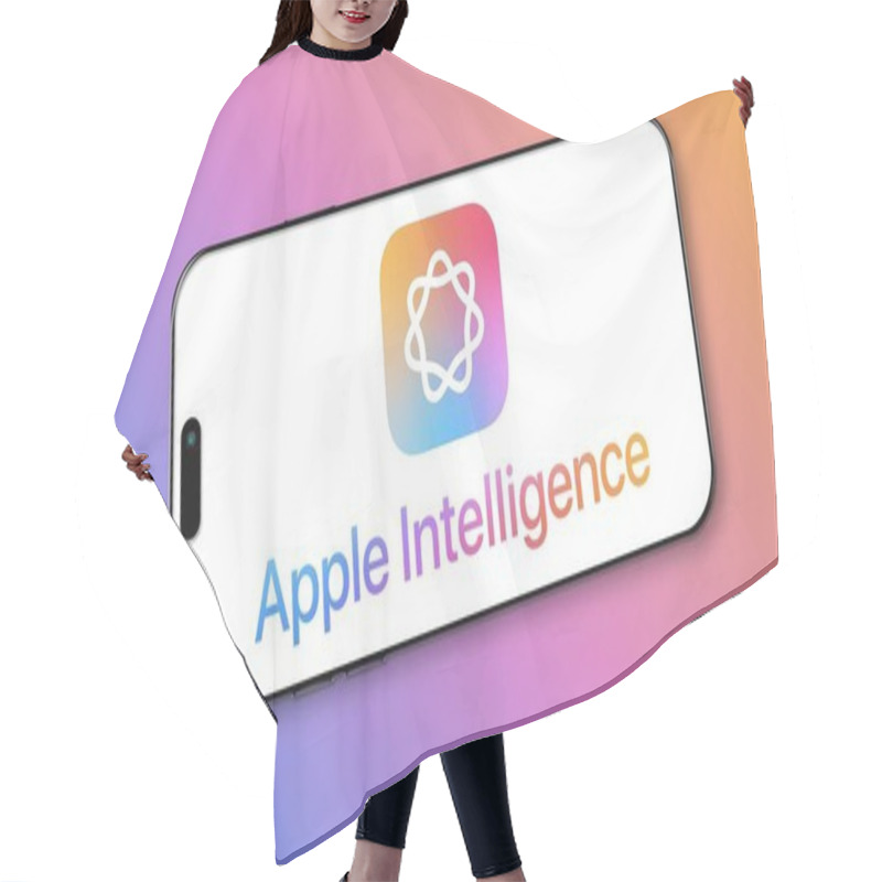 Personality  Istanbul, Turkey - 02 July 2024: Apple Intelligence Logo On Smartphone Screen. Apple Intelligence, Also Known As Siri, Is Apple's AI That Powers Voice Commands, Suggestions, And Automation. Hair Cutting Cape