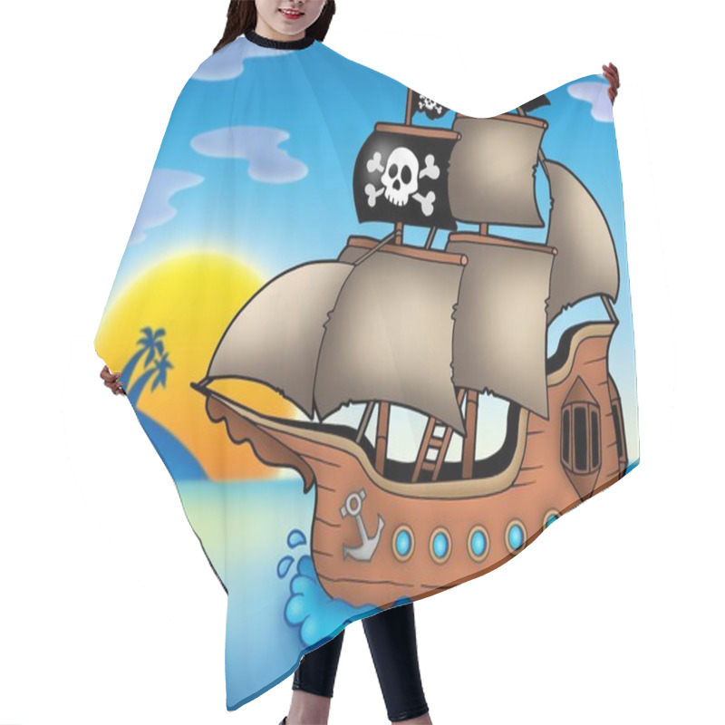 Personality  Pirate Ship On Sea Hair Cutting Cape