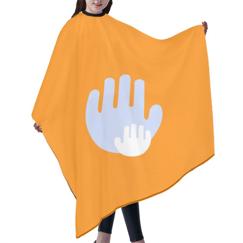 Personality  Illustration Of Abstract Adult And Child Hand Prints On Orange, Children Protection Day Concept Hair Cutting Cape