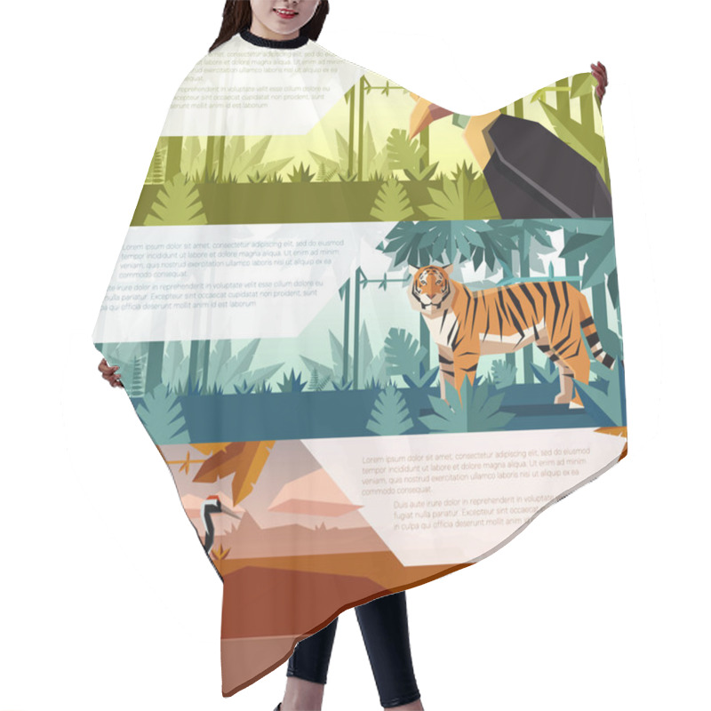 Personality  Set Of Flat Banners With Asian Animals Hair Cutting Cape