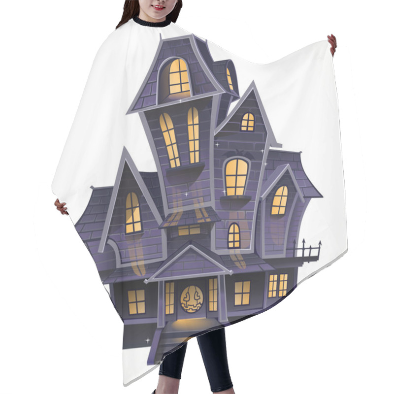 Personality  Happy Halloween Cozy Haunted House Isolatd On A White Background Hair Cutting Cape