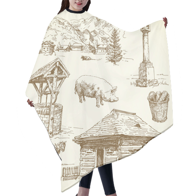 Personality  Rural Landscape, Agriculture - Hand Drawn Collection Hair Cutting Cape