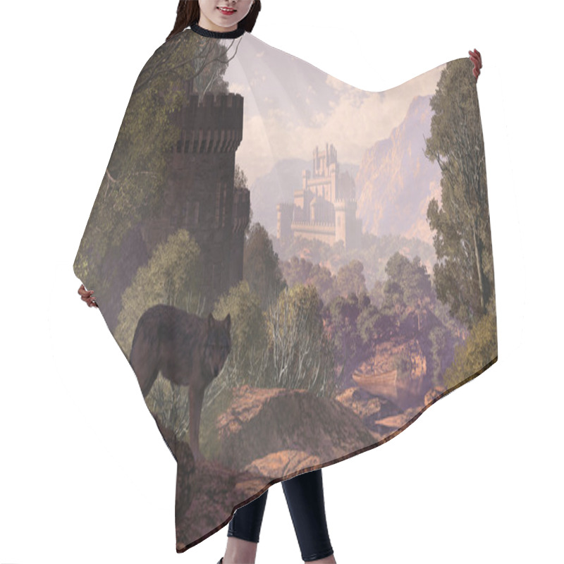 Personality  Castle And Wolf In The Woods Hair Cutting Cape