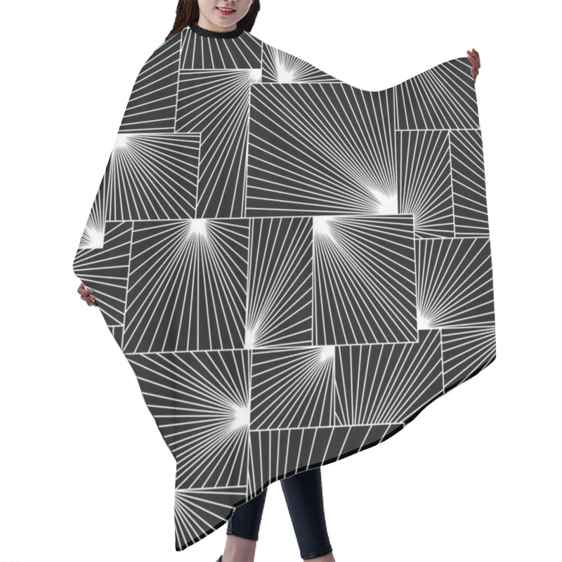 Personality  Seamless Vector Abstract Pattern With Striped Squares. White Lines On A Black Background Hair Cutting Cape