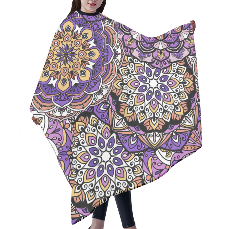 Personality  Seamless Ethnic Pattern With Floral Motives. Mandala Stylized Print Template For Fabric And Paper. Indian Or Arabic Motive. Boho Festival Style. Hair Cutting Cape