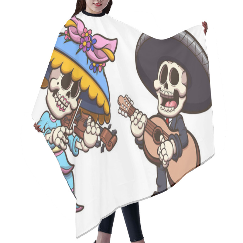 Personality  Mexican Mariachi And Catrina Skeleton. Vector Clip Art Illustration With Simple Gradients. Hair Cutting Cape