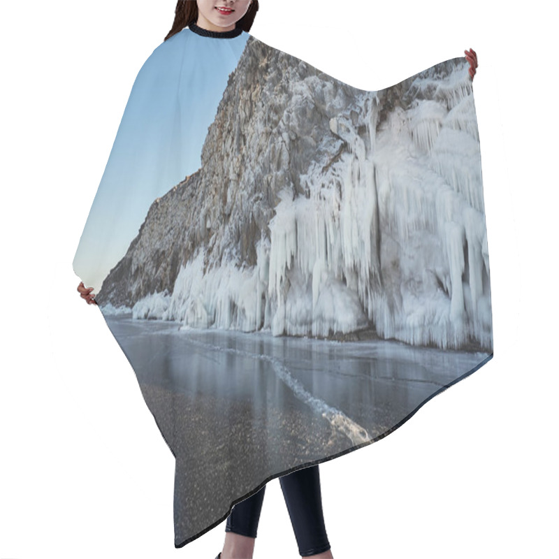 Personality  Icicles Hang From The Rocks. Lake Baikal Is A Frosty Winter Day. Hair Cutting Cape