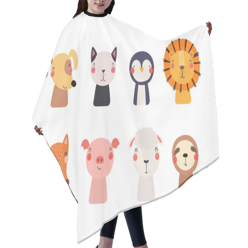 Personality  Hand Drawn In Scandinavian Style Of Cute Funny Little Animals, Vector, Illustration    Hair Cutting Cape