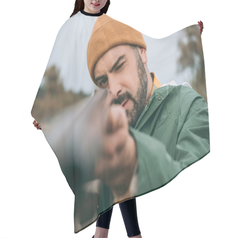 Personality  Hunter Aiming At Something With Gun Hair Cutting Cape