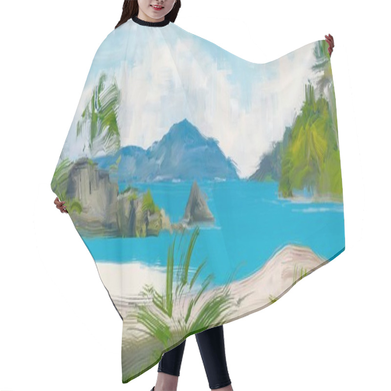 Personality  Abstract Creative Tropical Landscape Oil Picture Hair Cutting Cape