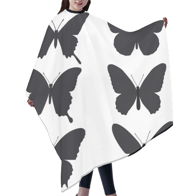 Personality  Black Silhouettes Of Butterflies On White Background, Vector Hair Cutting Cape