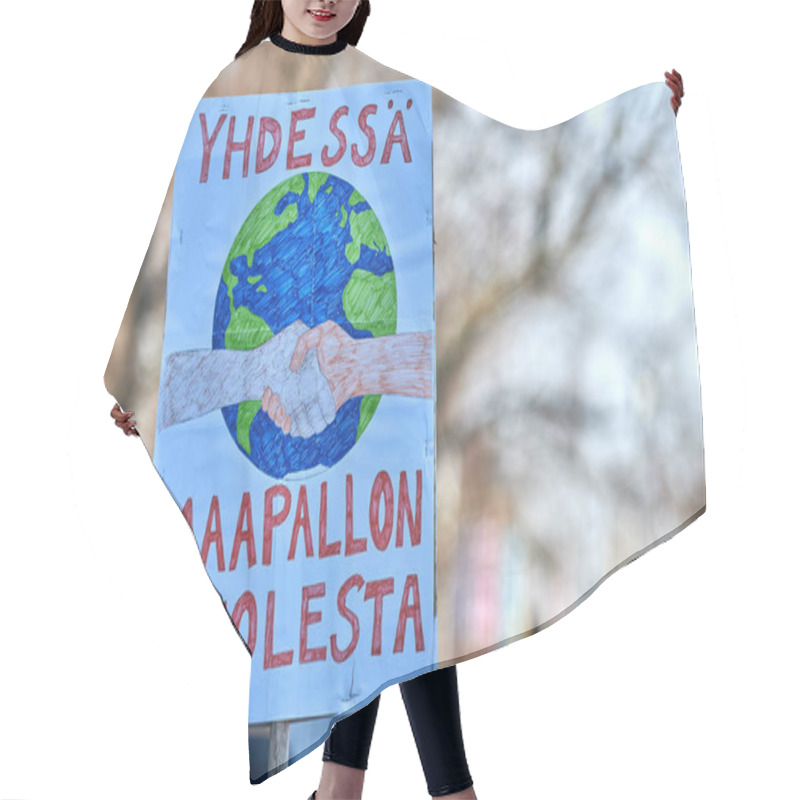 Personality  Helsinki, Finland - April 6, 2019: March And Demonstration Against Climate Change (Ilmastomarssi) In Downtown Helsinki, Finland Attended By More Than 10000 People.  Hair Cutting Cape