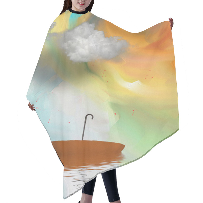 Personality  Surreal Painting. Floating Umbrella. 3D Rendering Hair Cutting Cape