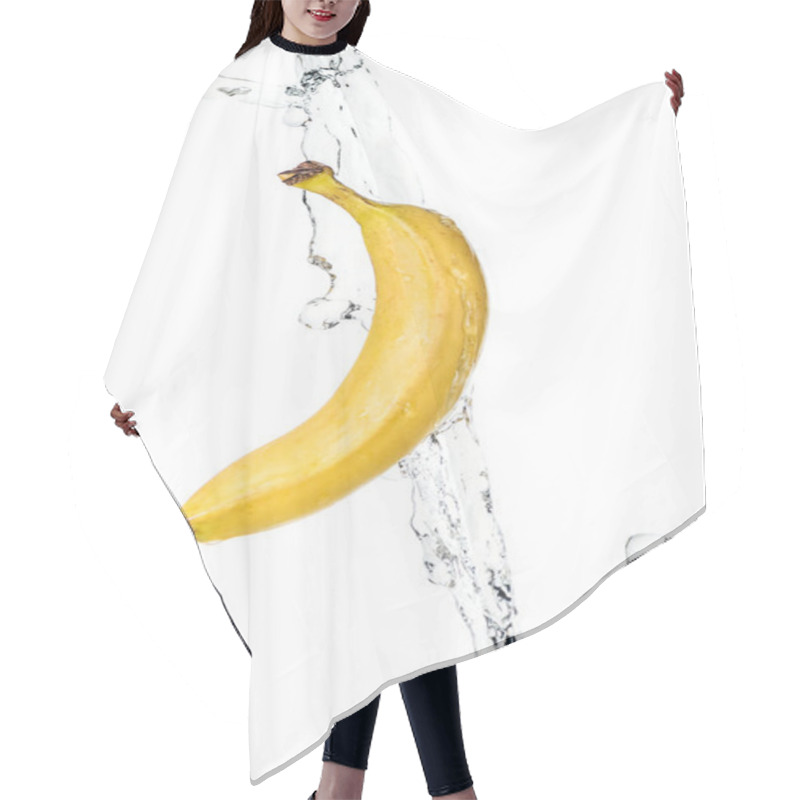 Personality  Whole Ripe Yellow Banana And Clear Water Stream Isolated On White Hair Cutting Cape