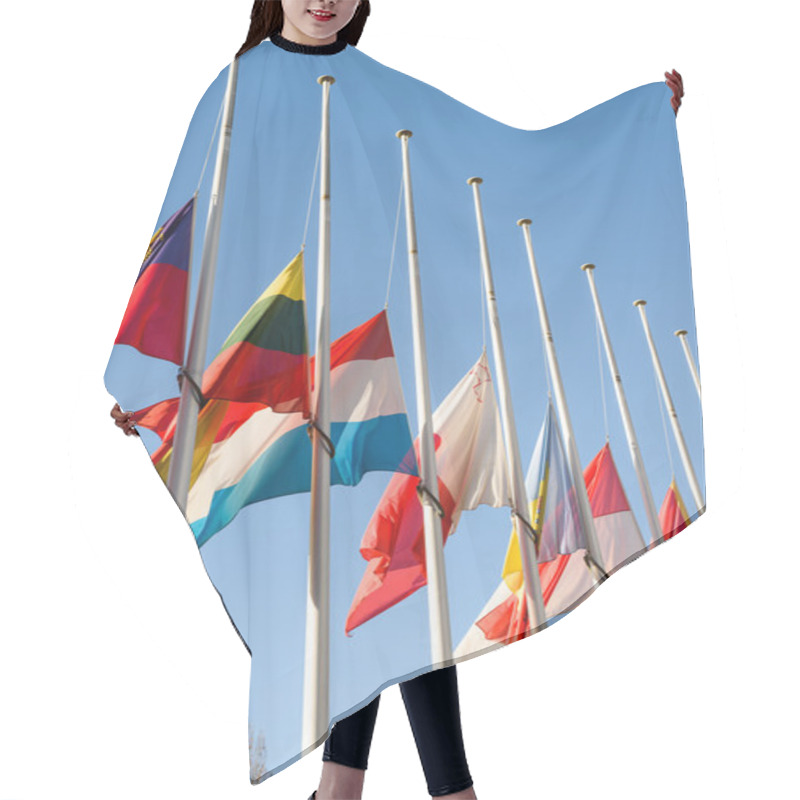 Personality  Half-mast Flags Of All The European Union Countries After Paris Hair Cutting Cape