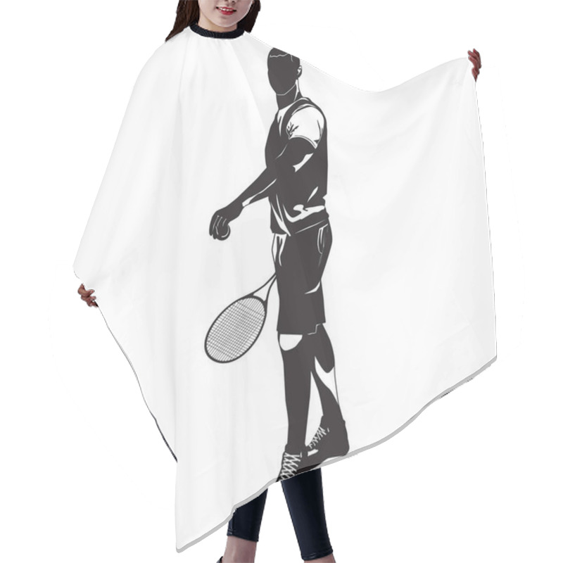 Personality  Tennis Player Black Silhouette On White Background, Vector Illustration Hair Cutting Cape