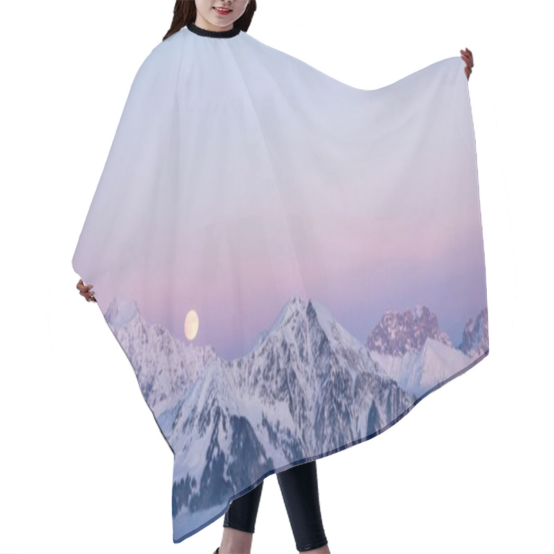 Personality  Full Moon Rising Over Winter Landscape And Mountains Hair Cutting Cape