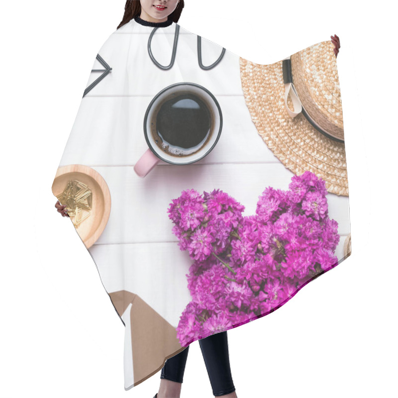 Personality  Summer Hat, Coffee And Pink Flowers Hair Cutting Cape