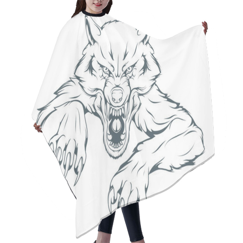 Personality  Evil Wolf Mascot. Vector Graphics To Design. Hair Cutting Cape