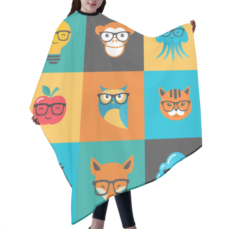 Personality  Geek, Nerd, Smart Hipster Icons - Animals And Symbols Hair Cutting Cape