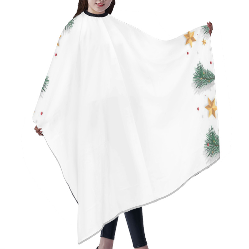 Personality  Merry Christmas On White Background With Tree Branches Decorated With Stars, Xmas Theme. Illustration Hair Cutting Cape