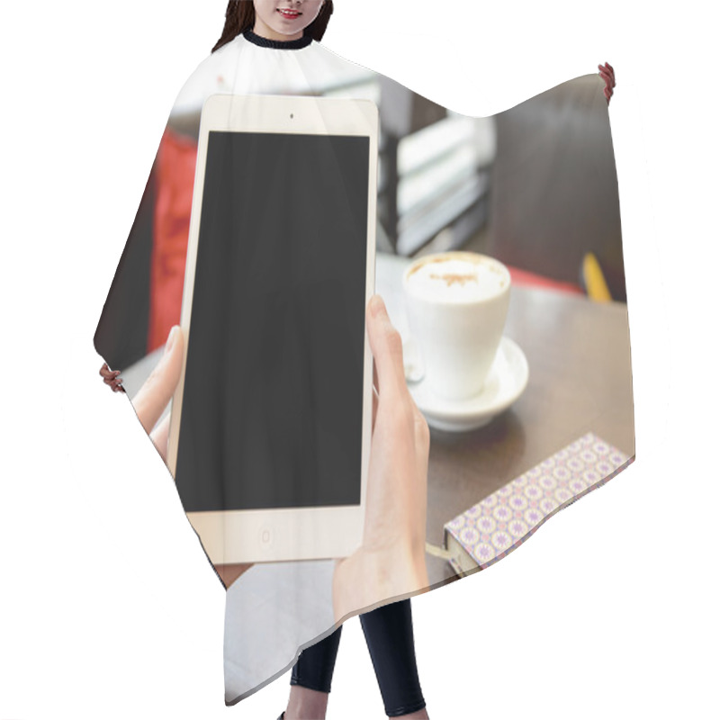 Personality  Working In A Cafe With A Tablet And A Cup Of Coffee Hair Cutting Cape