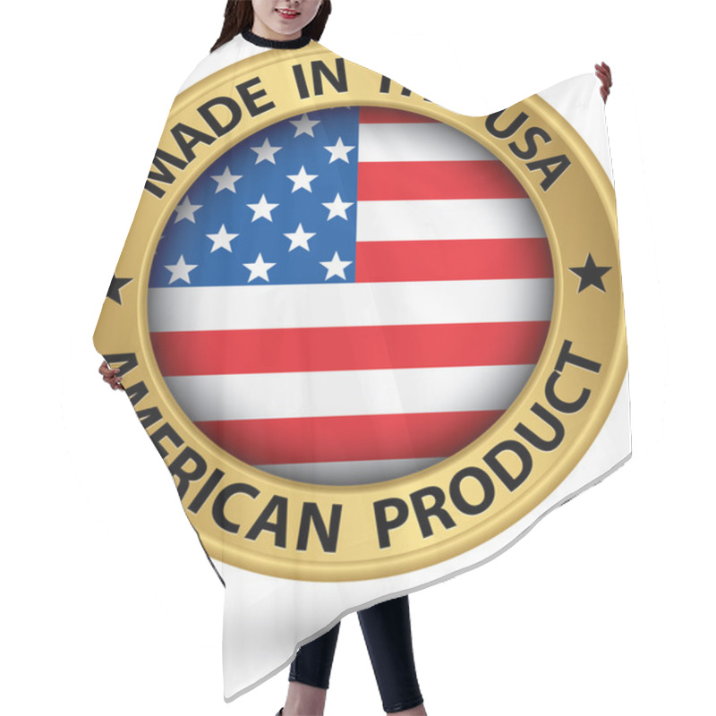 Personality  Made In The USA American Product Gold Label With Flag, Vector Il Hair Cutting Cape