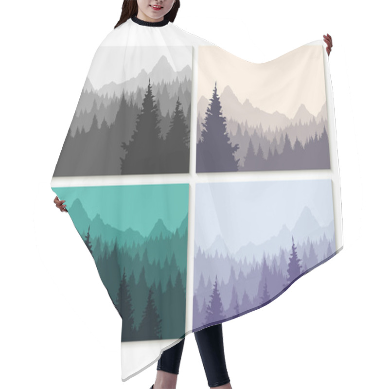 Personality  Concept Illustration Winter Forest Landscape Set Hair Cutting Cape