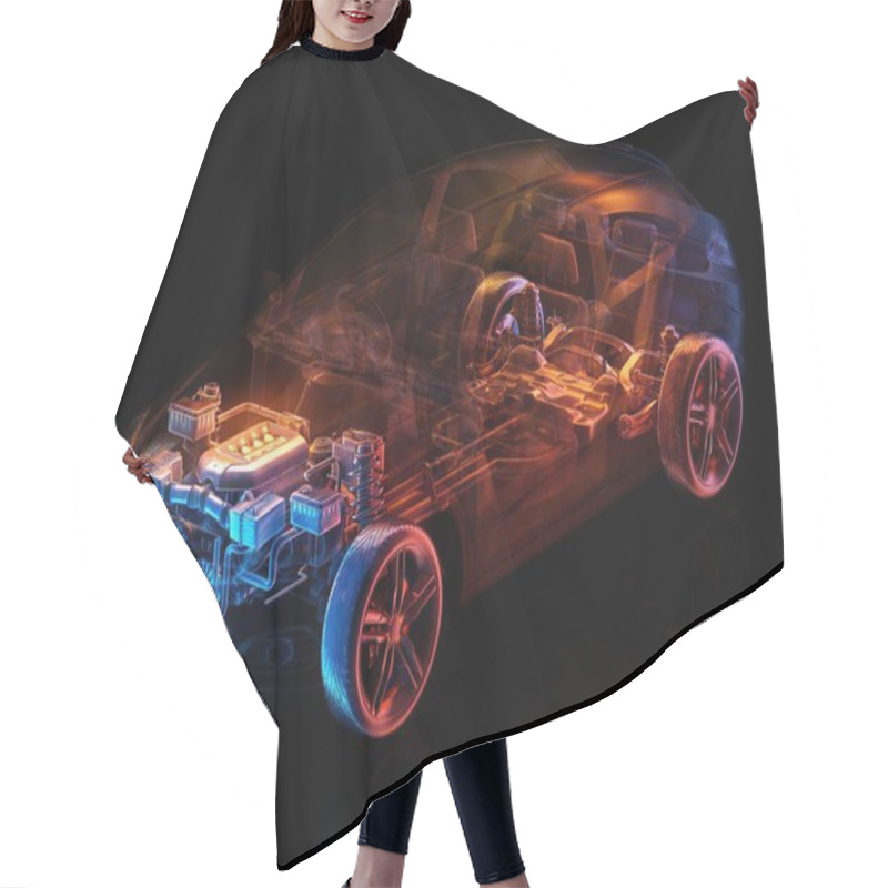 Personality  Model Cars On The Background Of The Drawing.,3d Render Hair Cutting Cape