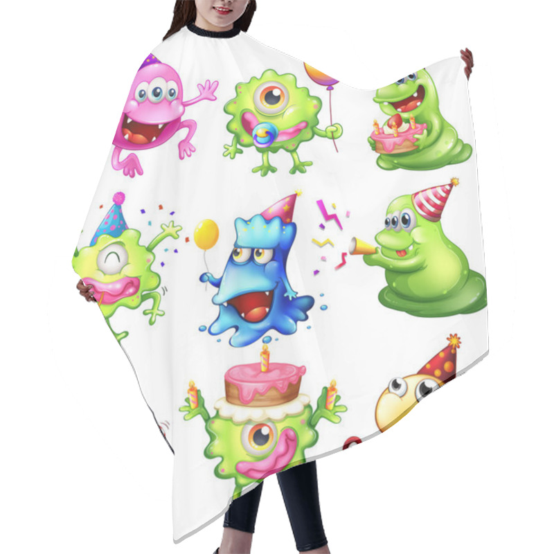 Personality  Happy Monsters Celebrating A Birthday Hair Cutting Cape