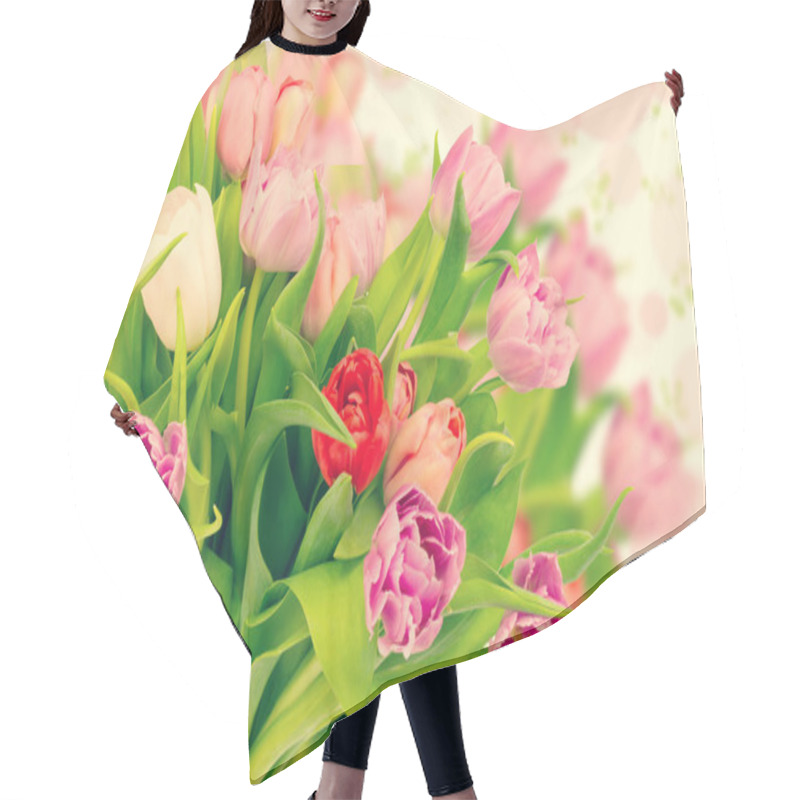 Personality  Bouquet Of Tulips Mother Birthday Gift Valentine Spring Background Selective Soft Focus Toned Photo Hair Cutting Cape