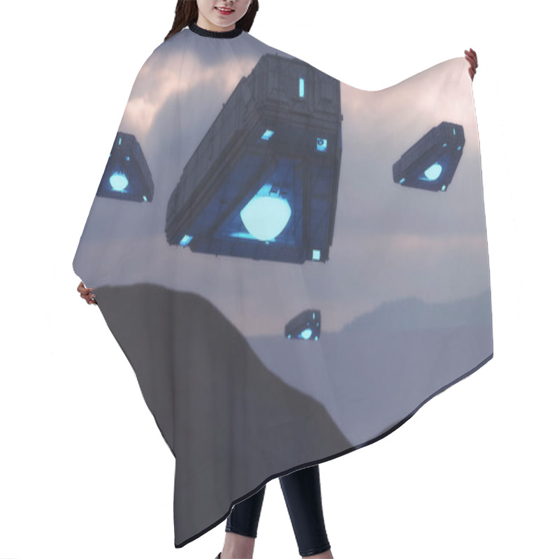 Personality  3d Render. Unidentified Flying Object Spaceship Hair Cutting Cape