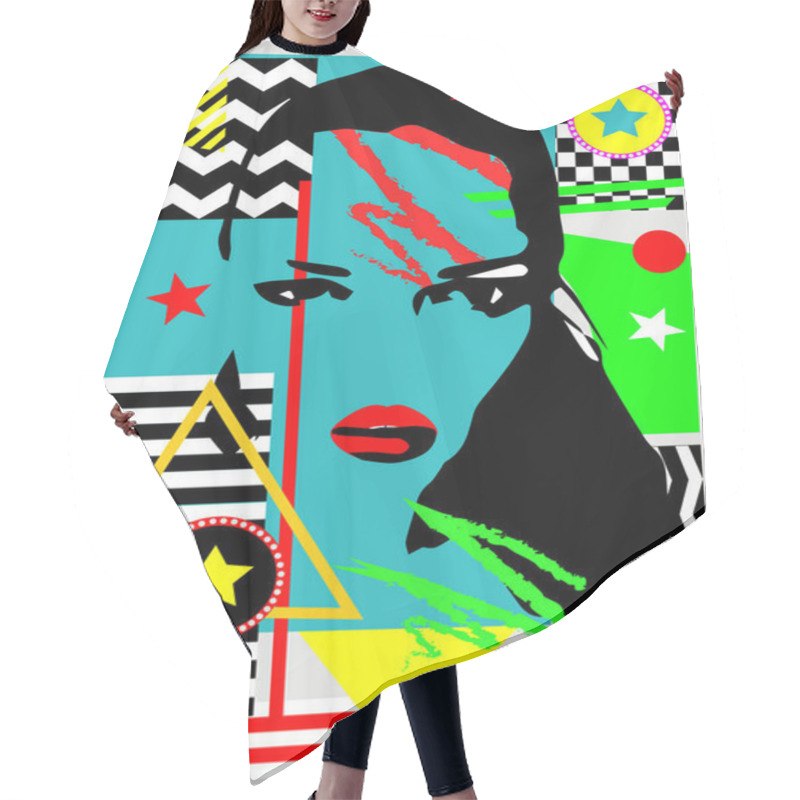 Personality  Pop Art Geometric Abstract Background With A Girl Silhouette  Hair Cutting Cape