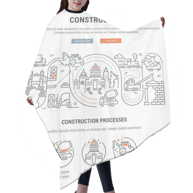 Personality  Line Illustration Of Construction. Concept For Web Banners And Printed Materials. Template With Buttons For Website Banner And Landing Page. Hair Cutting Cape