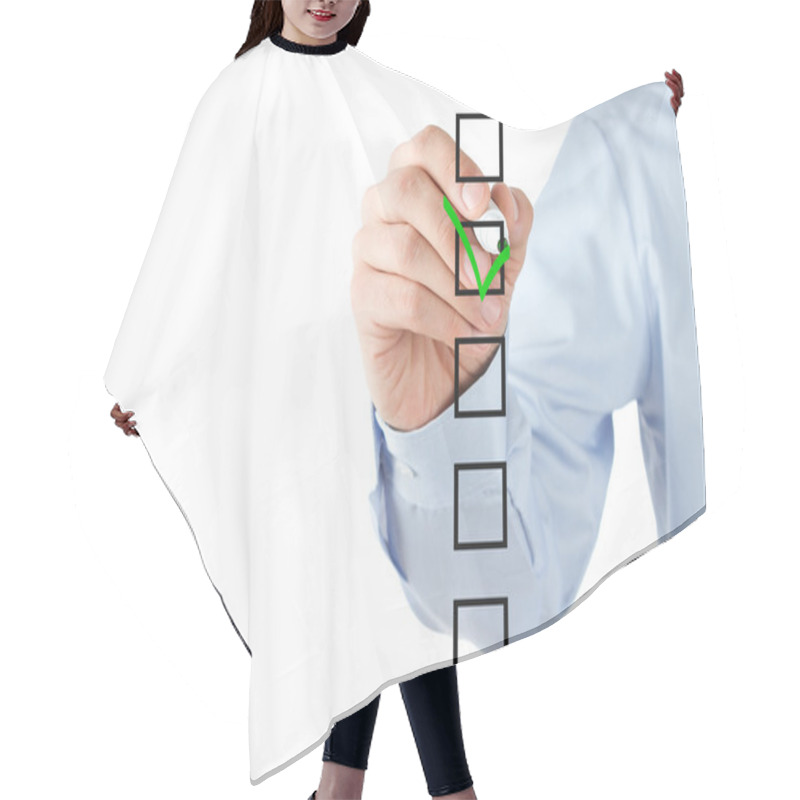 Personality  Human Hand Checking The Checklist Boxes Hair Cutting Cape