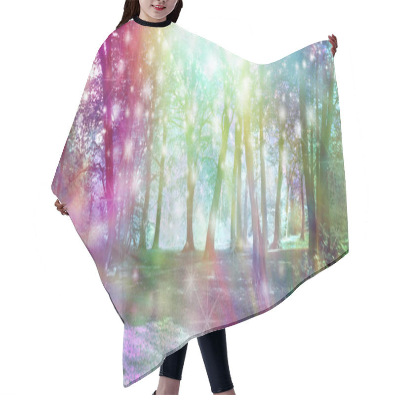 Personality  Supernatural Fantasy Woodland Scene - Multicoloured Row Of Trees With Many White Orb Lights, Sparkles And Shafts Of Coloured Light  Hair Cutting Cape