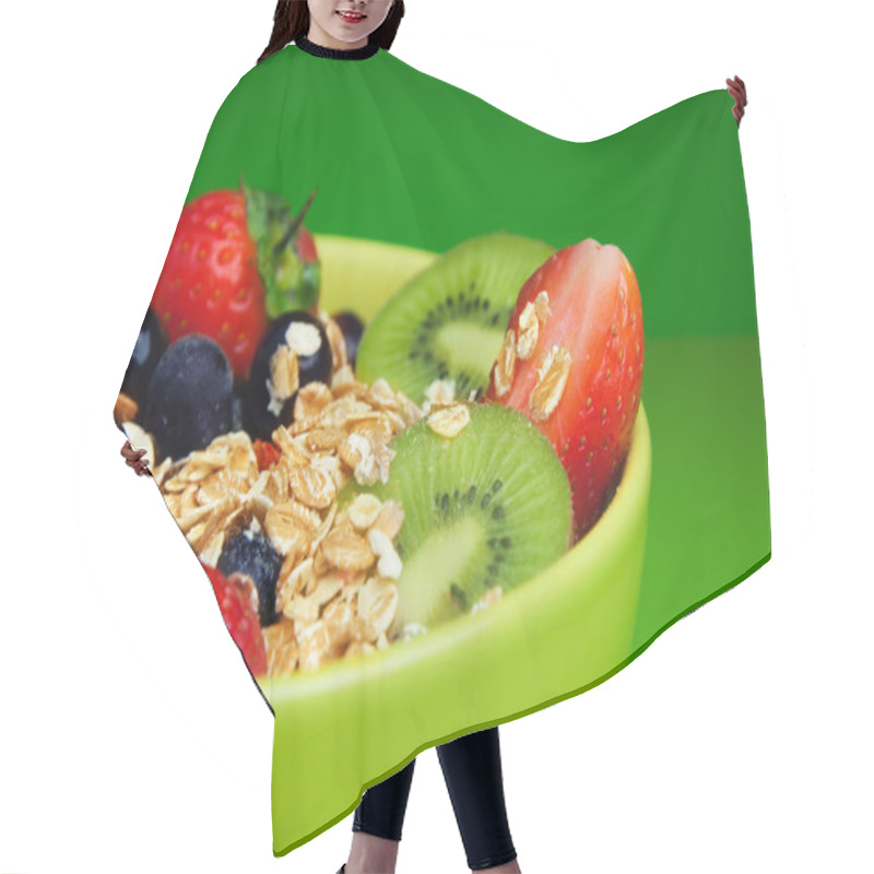 Personality  Healthy Muesli With Fruits Breakfast Hair Cutting Cape