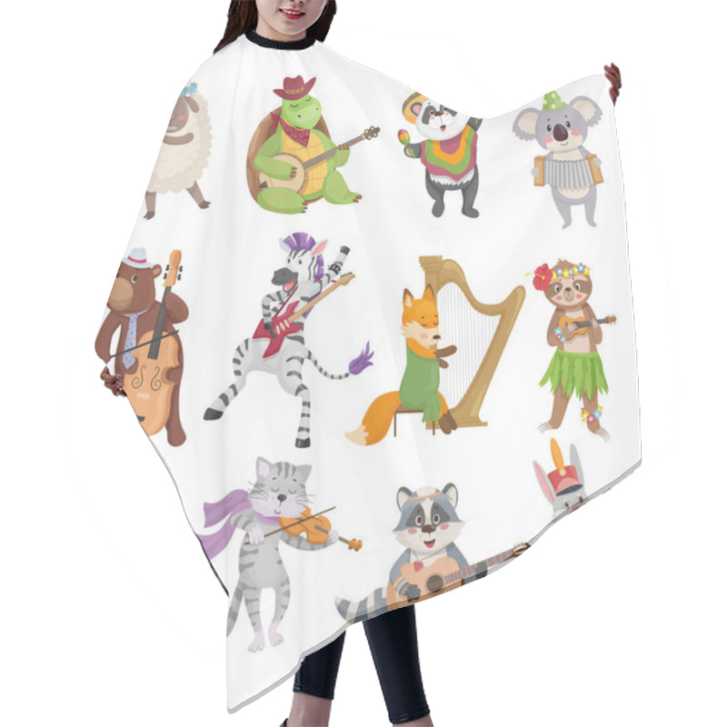 Personality  Collection Of Cartoon Animals Playing Musical Instruments. Hair Cutting Cape