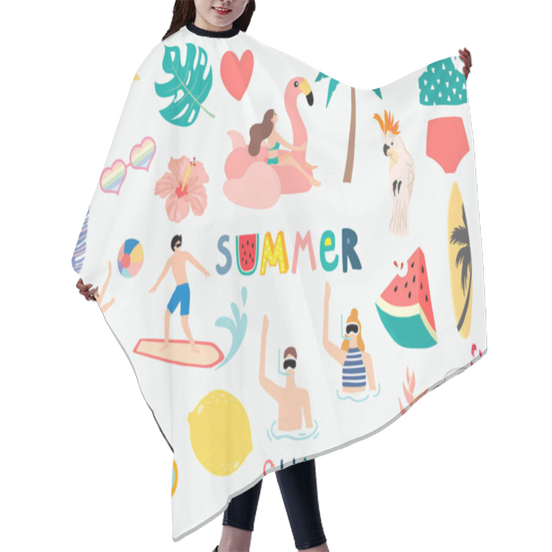 Personality  Summer Object Collection With Watermelon,lemon,float And Surfboard.Vector Illustration For Icon,logo,sticker,printable,postcard And Invitation Hair Cutting Cape