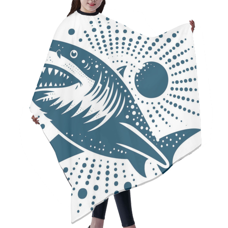 Personality  Stylized Illustration Of A Shark With An Open Mouth And Radiating Dot Pattern Suitable For Graphic Design Tattoos And Marine Themed Artwork Hair Cutting Cape