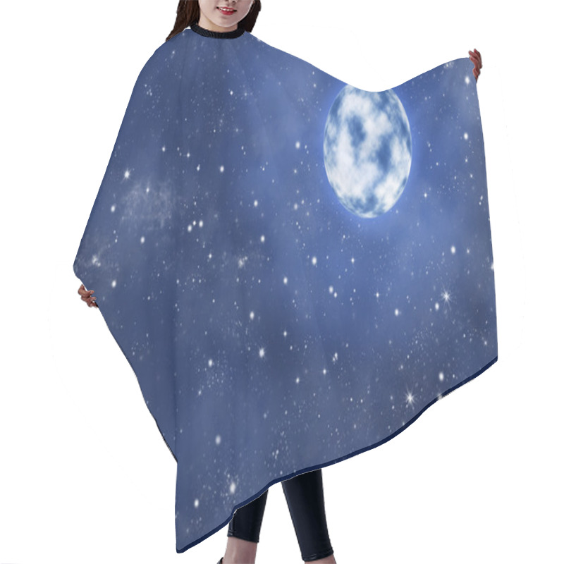 Personality  Bright Full Moon On Starry Night Sky Background, With Blue Nebula Hair Cutting Cape